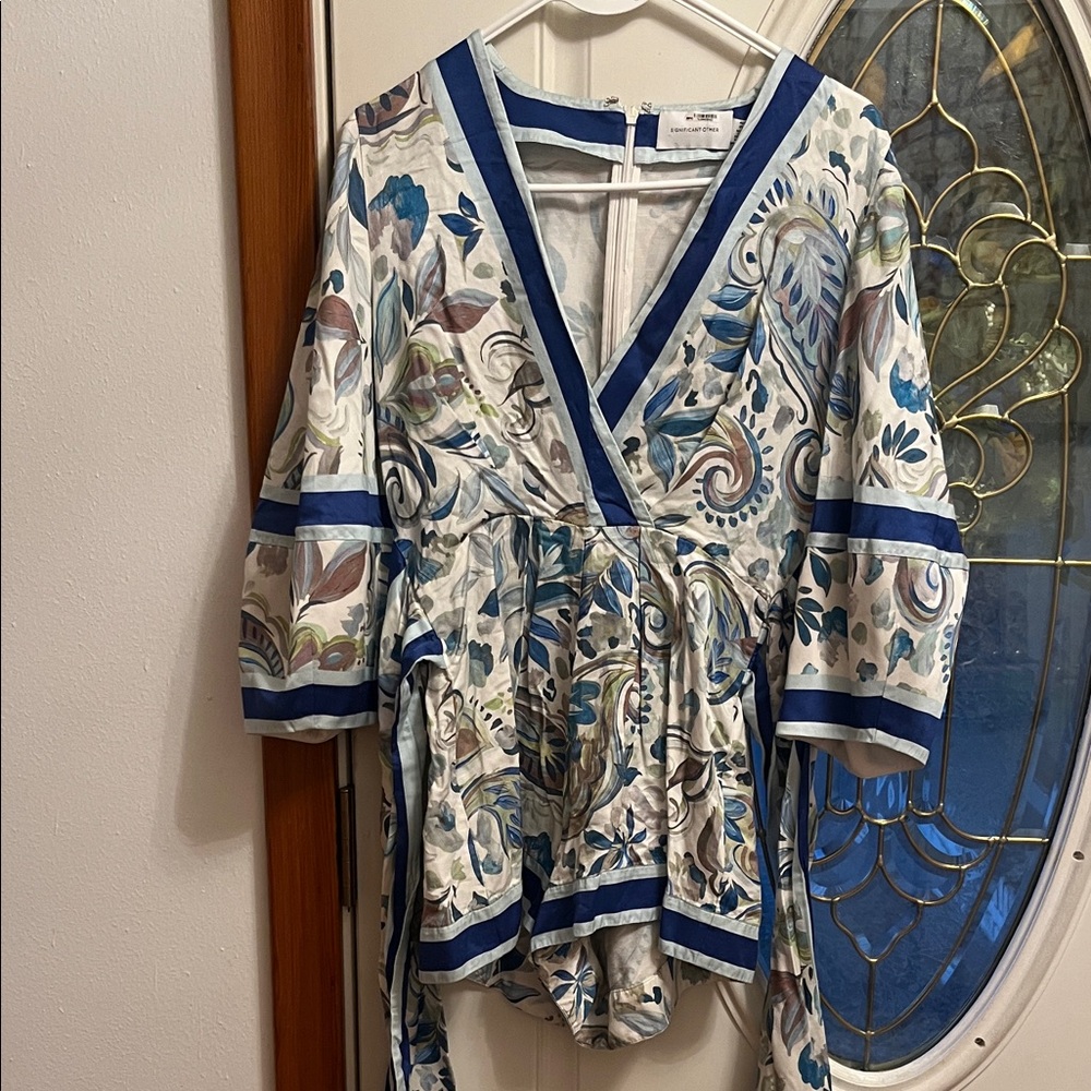 Significant Other Floral Wrap Jumpsuit with Blue Accents